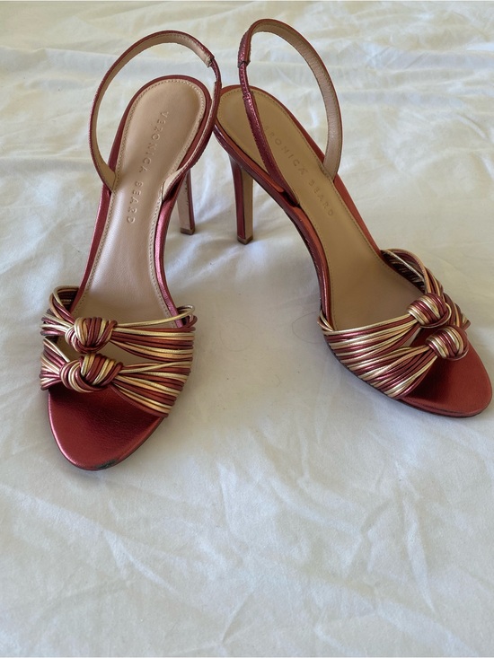 Veronica Beard Shoes - Veronica Beard Metallic Red & Gold Knotted Strap Heels